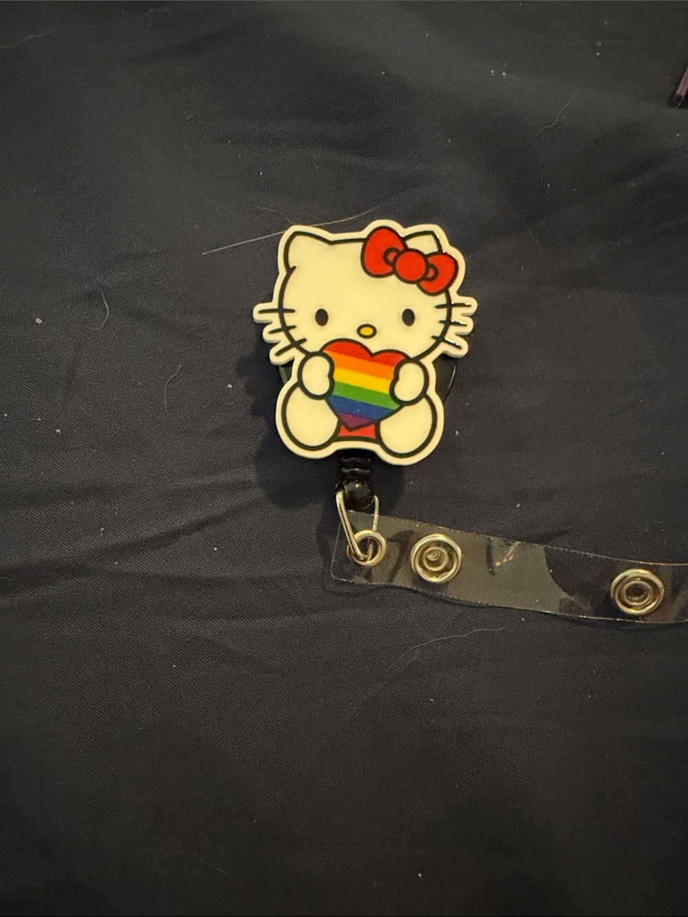 Hello Kitty Rainbow Heart Badge Reel - White, Red & Rainbow